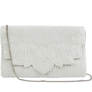 Elegant White Beaded Clutch